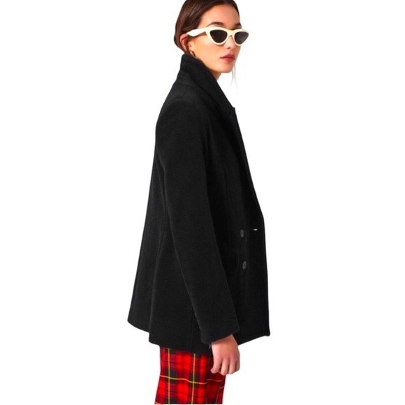 Wool Pea Coat Double Breasted Women’s Size 10 Black Gothic Dark Academia Gorp - Picture 5 of 7